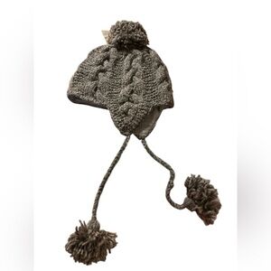 Collection Royal Cozy Pom-Pom Lined Flap Hat  with Tassels - Brownish Gray NWT